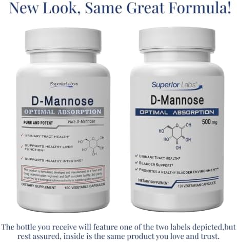 Superior Labs D-Mannose 500 mg, Pure Non-GMO Optimal Absorption Prebiotic, Urinary Tract, Bladder & Kidney UTI Support, Digestive & Liver Health Aid