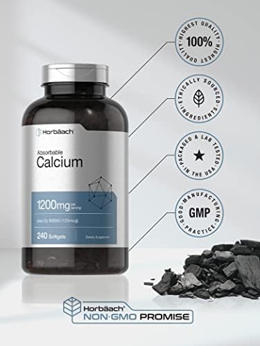Horbäach Calcium 1200 mg with Vitamin D3 | 240 Softgels | 5000IU Vitamin D3