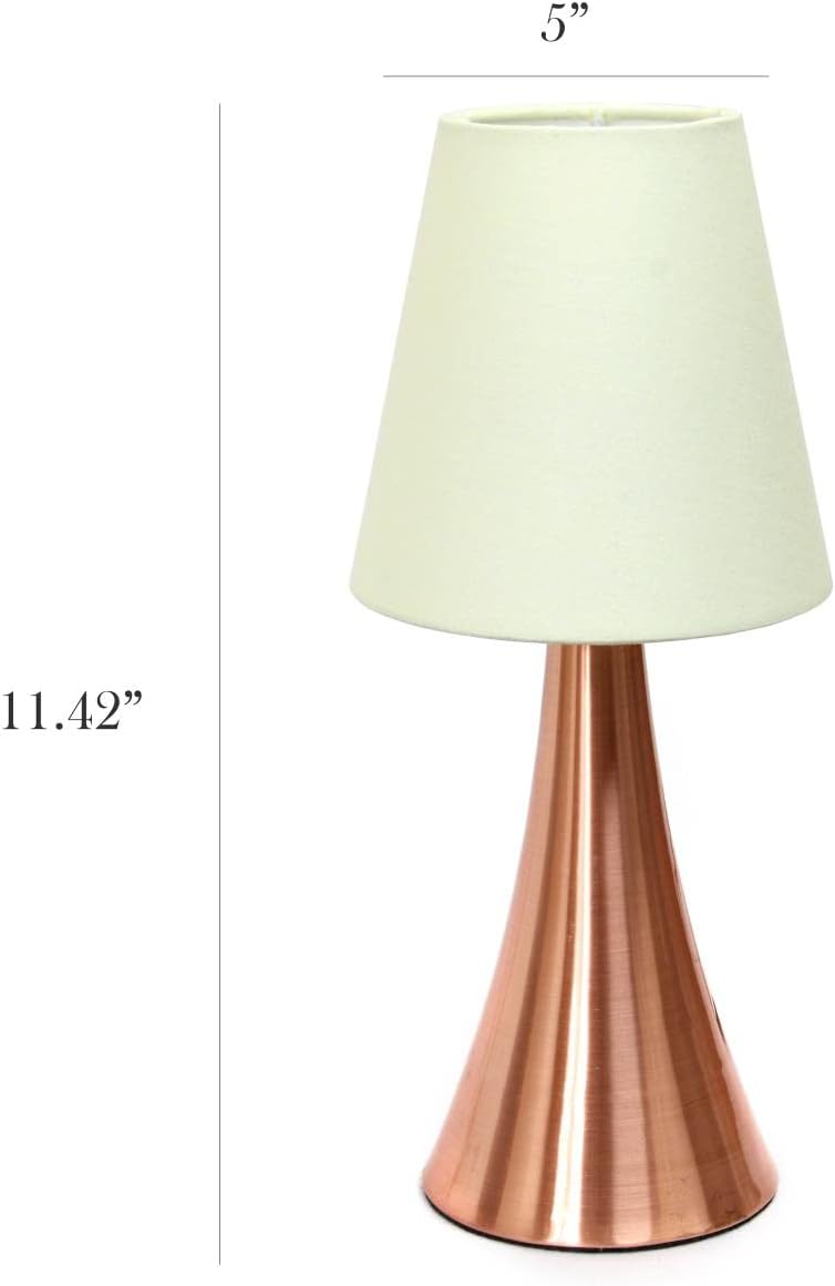 Simple Designs LT2014-WHT-2PK Valencia Brushed Nickel Mini Touch Table Lamps with Fabric Shades, White (Pack of 2)