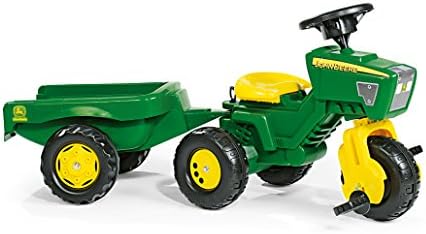 Rolly Toys John Deere 3-Wheel Trac with Trailer Ride On, Green/Yellow (52769)