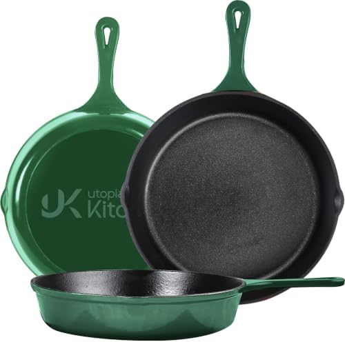 Utopia Kitchen Cast Iron Skillet Set 3 Piece 6 8 10 Inch PFAS-Free Black | Chef Pan, Even Heat Distribution, Stovetop, Campfire and Grill Safe, Large Skillet Set, Indoor Outdoor Use