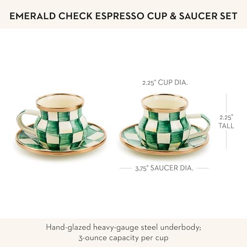 MACKENZIE-CHILDS Espresso Cup & Saucer Set, Black-and-White Courtly Check