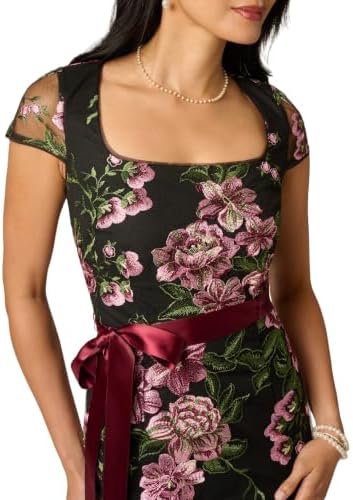 Adrianna Papell Cascading Floral Embroidered Long Column Gown