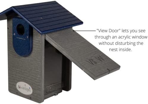 Ultimate Eastern and Western Bluebird House with Universal Mounting Pole Kit - Garden Birdhouse and Pole Combo (Blue and Gray)