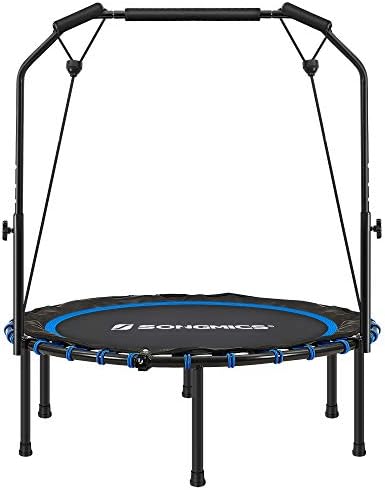 SONGMICS 40 Inches Mini Fitness Trampoline, Fitness Rebounder with Adjustable Handrail, Foldable Trampoline for At-Home Workout, Max. Load 264.6 lb