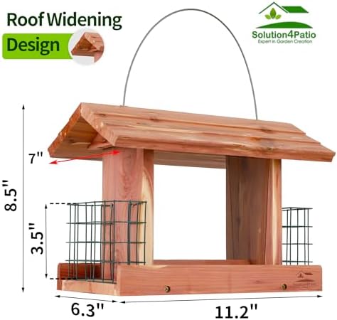 Solution4Patio US Cedar Hopper Bird Feeder for Outdoors Hanging, Handcrafted Wood Double Suet Cage & Clear View Windows, Squirrel-Proof Wild Bird Feeder for Cardinals, Finches, Chickadees