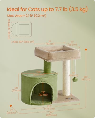 Feandrea Cat Tree, 18.5-in Small Cat Tower, Cute Kittens Condo, Smoky Gray