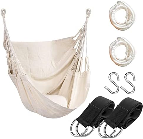 Hammock Chair Hanging Rope Swing Seat for Indoor Outdoor, Sturdy Cotton Weave Hammock Swing