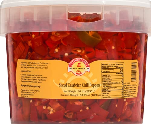 TUTTOCALABRIA Sliced Calabrian Chili Peppers in Oil, Bulk Tub, 97 oz