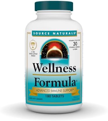 Source Naturals Wellness Formula, Advanced Immune Support* - 180 Tablets | Bio-Aligned Vitamins & Herbal Defense with Vitamin C Plus 30 other Vitamins, Minerals & Herbs for Immune System Support*