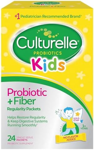 Culturelle Kids Probiotic + Fiber Packets, Ages 1+, Unflavored, 24 Count | From the #1 Pediatrician-Recommended Brand± Digestive Health & Immune Support, Help Restore Regularity*, Children & Toddlers