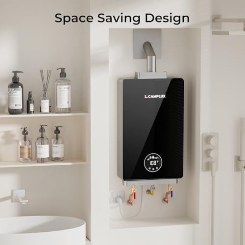 CAMPLUX Propane Tankless Water Heater, Instant Hot Water Heater, 3.18 GPM On Demand, Propane, Indoor, Black