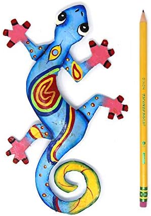 Global Crafts 8" Painted Gecko Recycled Haitian Metal Wall Art Blue Green, Florida