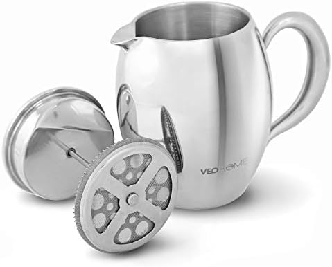 VeoHome - 0.75 litre plunger - Unbreakable and keeps the coffee hot for a long time thanks to its double stainless steel shell
