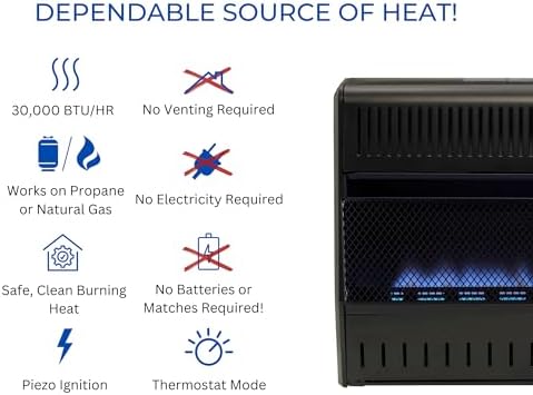 ProCom Dual Fuel Ventless Blue Flame Garage Heater - 30,000 BTU, T-Stat Control - Model# MNSD300TGA