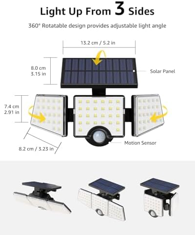LE Solar Lights for Outside, Solar Lights Outdoor with Motion Sensor, WL4000 High Brightness, 3 Adjustable Heads 270° Wide Lighting Angle