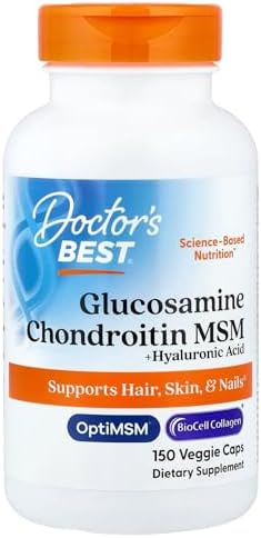 Doctor's Best Glucosamine Chondroitin MSM + Hyaluronic Acid with OptiMSM Featuring Biocell Collagen, Joint Support, Non-GMO, Gluten & Soy Free