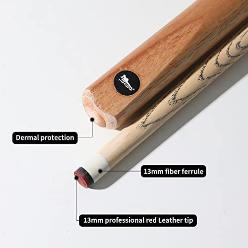 HMQQ 58 Inch One-Piece Pool Cue Sticks, 20 oz, 13mm Tip, 4/6/8 Pack | Black and natural wood-color cues with 13mm leather tips for home tables, bars