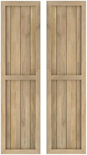 14"W x 58"H Americraft Four Board Exterior Real Wood Two Equal Panel Framed Board-n-Batten Shutters (Per Pair), Unfinished