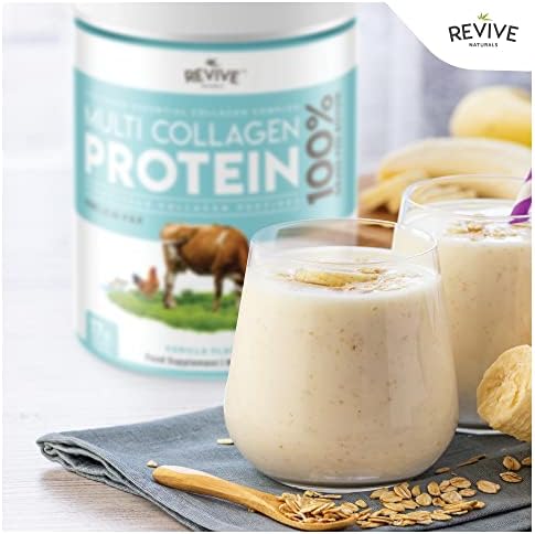 Revive Naturals Multi Collagen Hydrolyzed Protein Powder (16oz) - Types I, II, III, V & X - Grass Fed Bovine, Wild Caught Marine, Free Roaming Chicken & Eggshell Collagen Peptides,