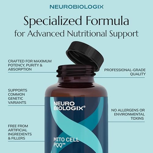 Neurobiologix Mito Cell PQQ Energy & Focus, CoQ10 & NADH, 60 Capsules | Vitamin C, Acetyl L-Carnitine & Antioxidants, Mitochondrial Support