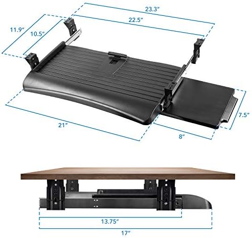Mount-It! Keyboard Tray Under Desk with Adjustable Mouse Platform – Easy-Glide Sliding Drawer Under Desk Slide Out – Ergonomic Under Key Board