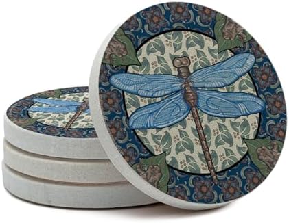 Thirstystone Apple Dragonfly 4 Pack Round Natural Sandstone Coasters | Manufactured in the USA, Decorative, Easily Wipes Clean