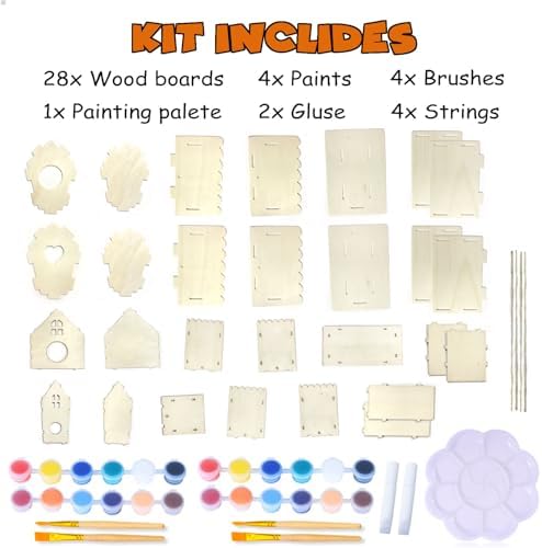 hapray 4 Pack Bird House Craft Kit, DIY Birdhouse for Kids to Build & Paint