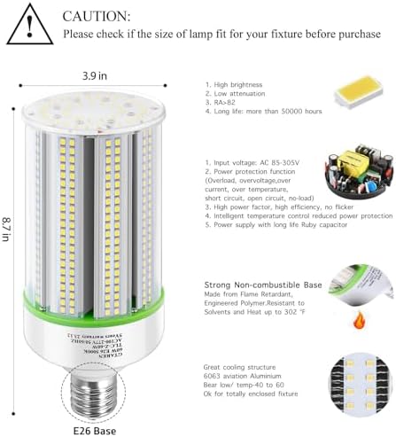 GTAREN 2-Pack 50w Corn LED Light Bulb, E26/E39 led Bulbs, 120-277v 5000k