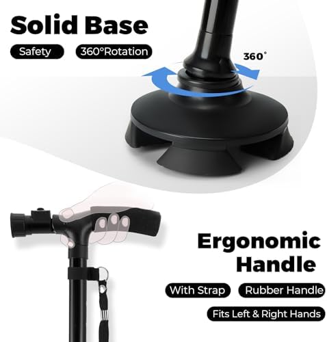 Walking Cane for Men Women: Ohuhu Walking Canes with LED Light Folding Walking Stick Adjustable Free Standing Canes with Wrist Strap Travel Bag for Seniors Adults