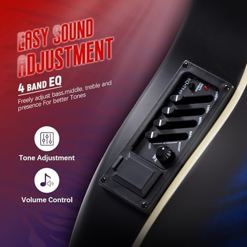 GLARRY 41in Acoustic Electric Guitar, Unique Round-back Design, 6 String Cutaway Guitar Beginner Kit with 15W Amp, EQ, Bag, Strap, Picks, Strings (Black With AMP, Full-Right Handed)