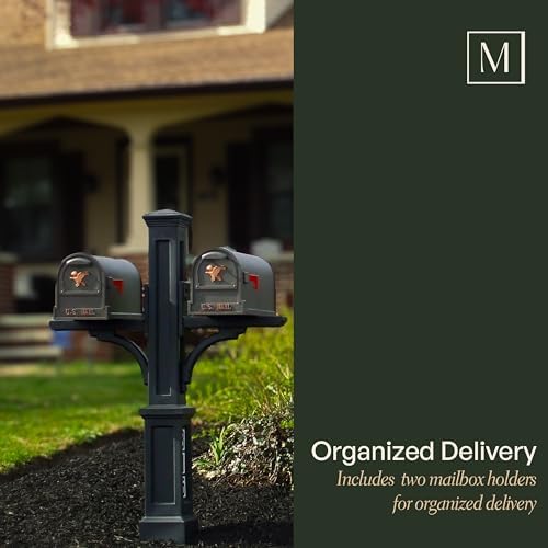 Mayne Rockport Mailbox Post with Newspaper Holder for 2 Mailboxes, White | Holds 2 post-mount mailboxes, Weather & fade resistant, All season, 15-year warranty