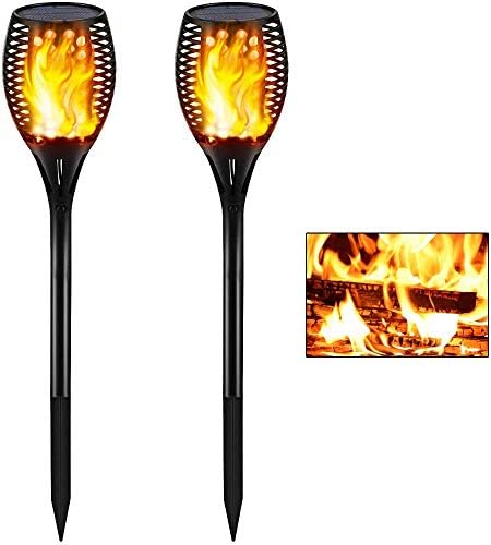 Gold Armour 2 Pack Solar Lights Upgraded - Flickering Flames Torch Solar Path Light - Dancing Flame Lighting 96 Led Dusk to Dawn Flickering Tiki