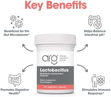 Allergy Research Group ARG Lactobacillus - Multi-Strain Probiotic Capsule - Gut & Digestive Health Support - Dairy Free
