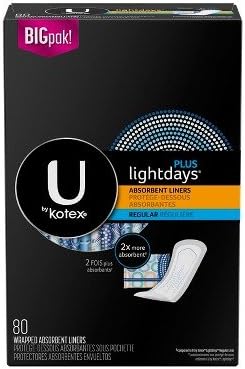 U by Kotex Curves Panty Liners, Regular, 80 Count (Pack of 6)