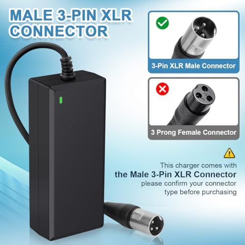 24V 2A 3-Pin XLR Electric Scooter Battery Charger for Go-Go Elite Traveller Plus HD US, Pride Mobility Scooter, Ezip Mountain Trailz