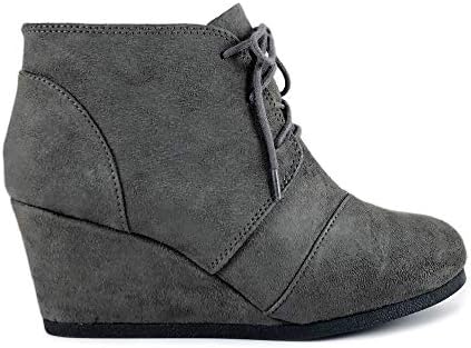 Soda “REX” ~ Women Lace Up Rounded Toe Low Wedge Ankle Bootie