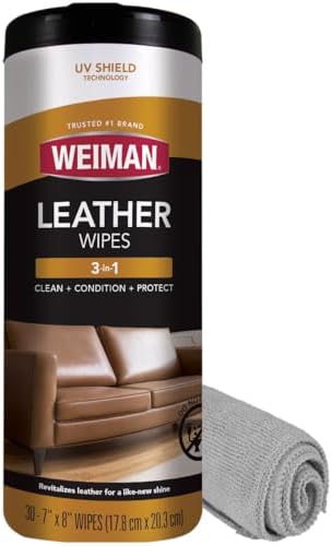 Weiman Leather Cleaner Kit Leather Wipes (30 Count) and Microfiber Cloth - Clean and Condition Car Seats and Interior, Shoes
