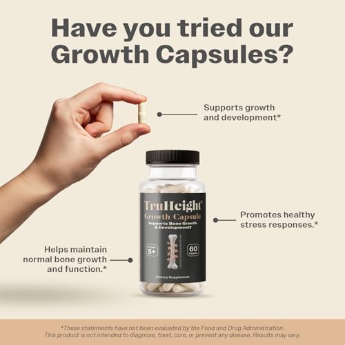 TruHeight Growth Capsules - Tall Nutrition for Natural Growth Supplement for Kids & Teens - Pediatric Vitamin D, K, Calcium & Ashwagandha - Bone Strength - Kids Vitamins D3 K2 Pills, Taller Ages 5+