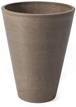 Algreen Valencia Round Planter Pot, 12.25 by 18-Inch, Textured Brown | Round Shape, Indoor Use, UV And Weather Resistant, Drainage Hole With Removable Plug, Lightweight 5.51 lb