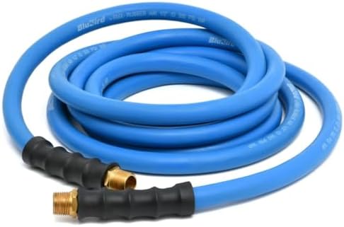 BLUBIRD BB1250 1/2" x 50' Rubber Air Hose, 100% Rubber, Lightest, Strongest, Most Flexible, 300 PSI, 50F to 190F Degrees, Ozone Resistant, High Strength Polyester Braided