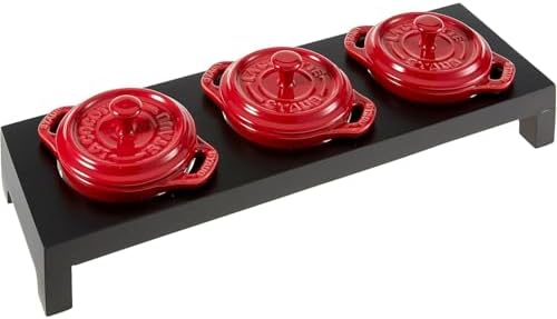 STAUB Ceramic Dutch Oven 3-piece Mini Round Cocotte, Dark Blue
