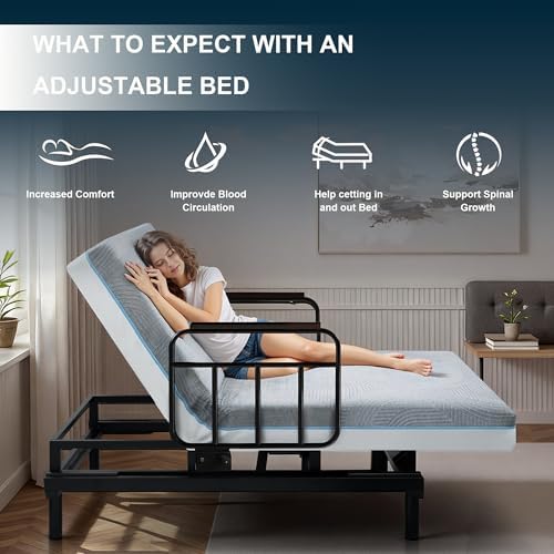 Electric Lift Bed for Elderly, Remote Control Adjustable Bed with 5.91" Mattress, Quiet Motor and Removable Tray, Zero Gravity Position Bed Frame Suitable for Hospital/Home Care