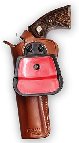 Masc OWB Leather Paddle Revolver Holster with Retention Strap, Fits Python .357 Magnum 6-inch, Right Hand Draw Brown Color #1306#