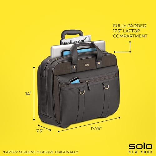 Solo New York Rolling Case with Wheels - Roller Laptop Bag for Travel, Wheeled Briefcase for Women & Men- MacDougal, Espresso