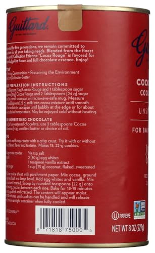 E Guittard Cocoa Powder, Unsweetened Rouge Red Dutch Process Cocoa, 8oz Can
