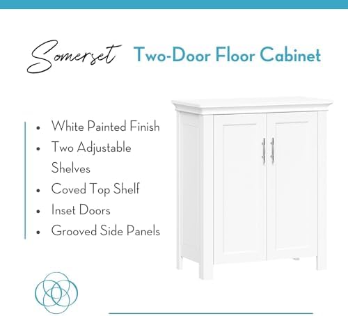 RiverRidge Somerset 2-Door Bathroom Storage Cabinet, White | Laundry Room Linen Cabinet, Bath Medicine Floor Cabinet, Adjustable Interior Shelf