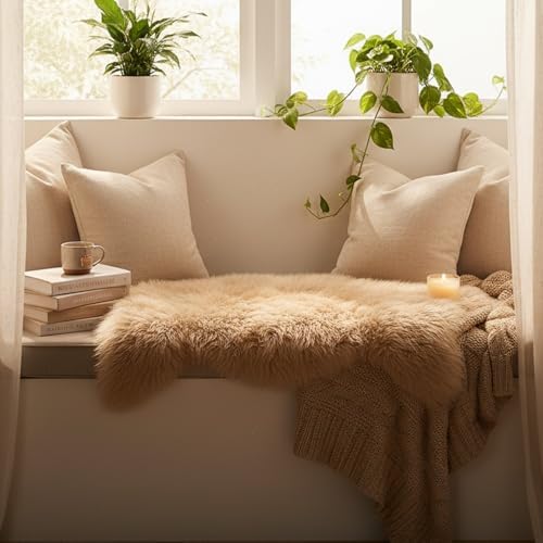 OGLAND Genuine Sheepskin Rug | Shaggy Wool Fur Lambskin Throw Pad Cushion