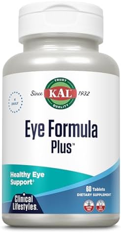 KAL Eye Formula Plus, 60 Tablets | Eye & Vision Support, Lutein, Zeaxanthin, Bilberry & Goji Extracts, 15 Servings, Lab Verified