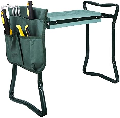 LEMY 2 in 1 Garden Kneeler and Seat - Portable Heavy Duty Folding Garden Stool for Women Men Seniors, w/EVA Foam Kneeling Pad, Removable Tools Pouches